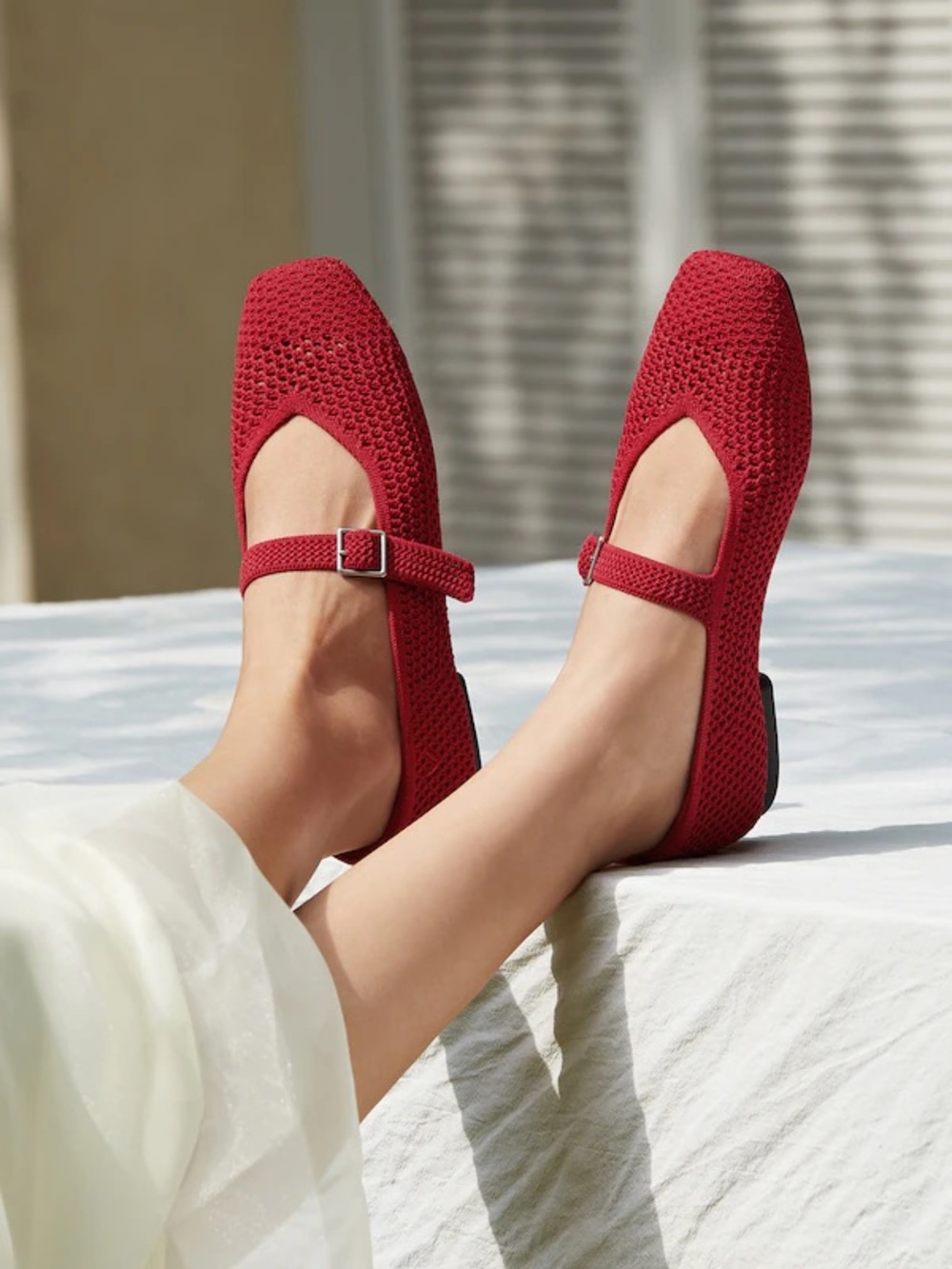 Vivaia Square Toe Margot Mesh Mary Janes Ruby Red Size 40 (9) EUC